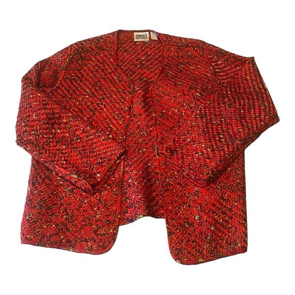 Vintage Chico's Art-to-Wear Red Multi Satin Silk Basket Woven Jacket Sz 1 (med) - Picture 4 of 8